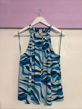 Michael Kors Women’s Blue Wave-Print Halter Tank Top